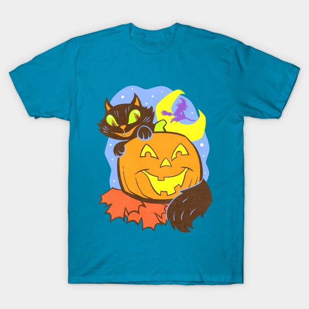 Halloween cat and pumpkin T-Shirt by tommartinart